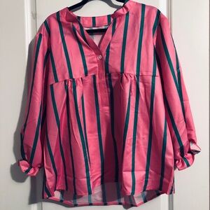 Pink and Green Striped Women's Top